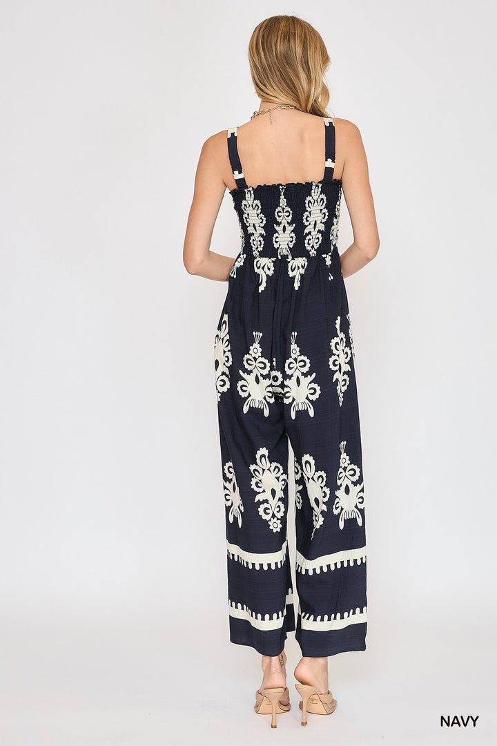 Two tone abstract print jumpsuit