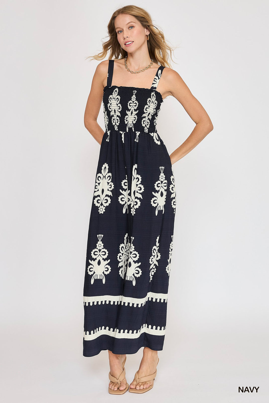 Two tone abstract print jumpsuit