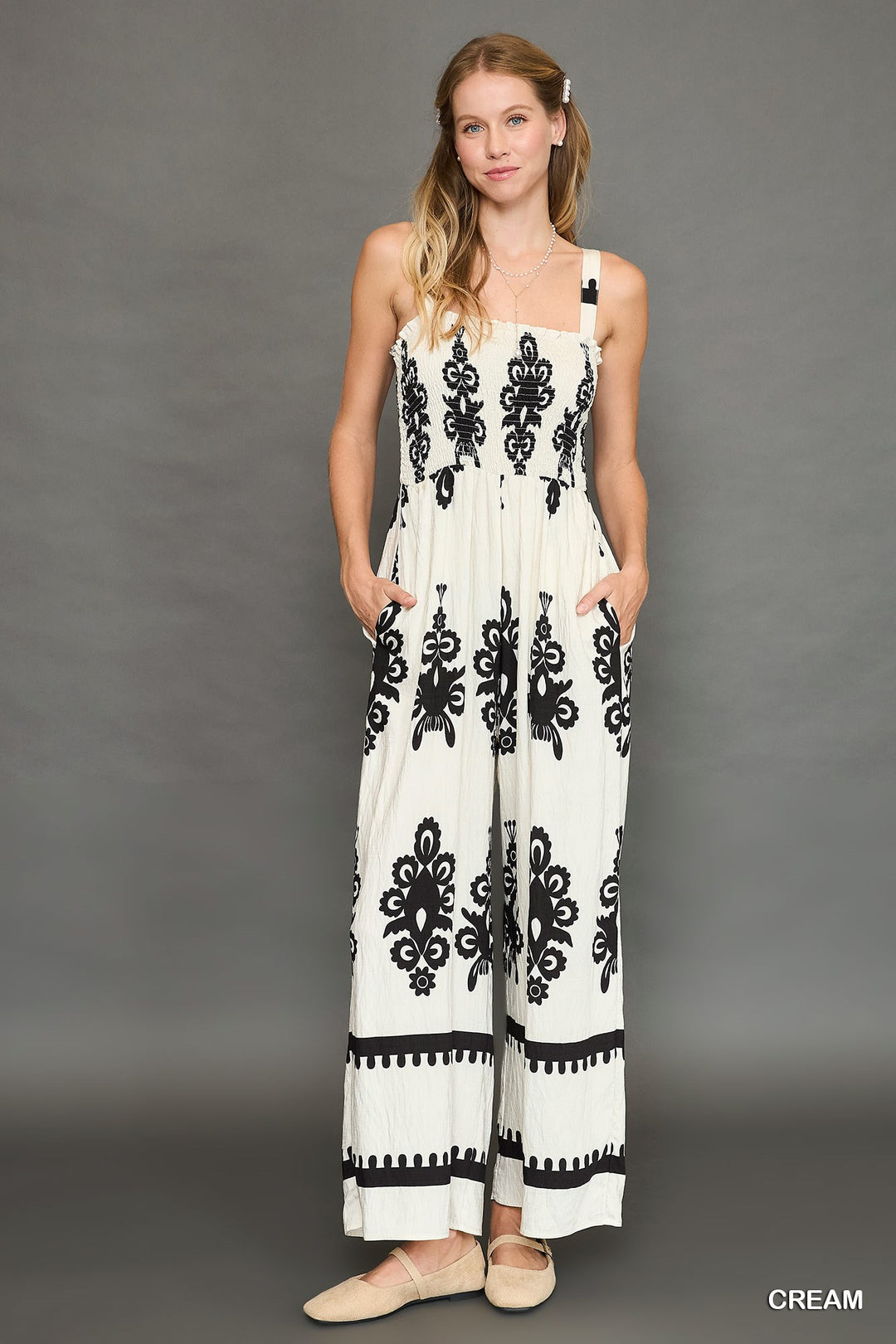 Two tone abstract print jumpsuit