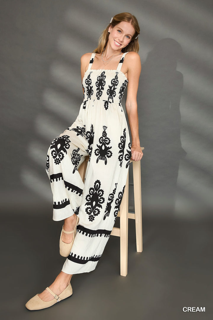 Two tone abstract print jumpsuit