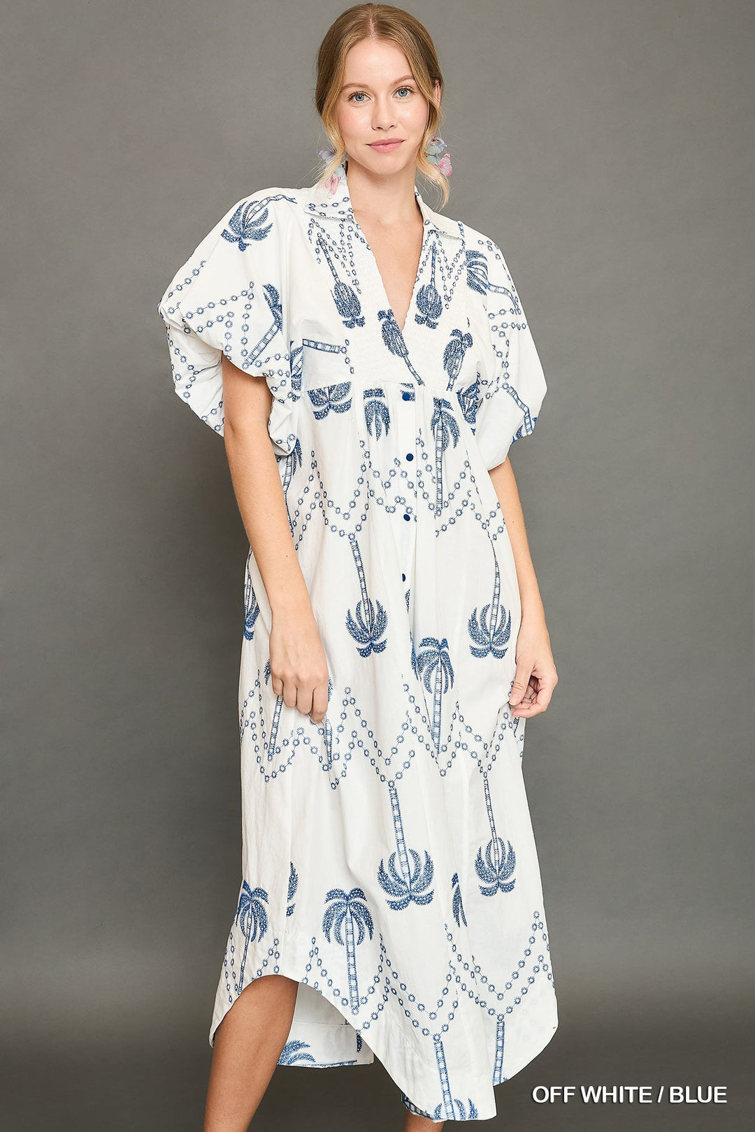 Palm tree embroidered midi dress