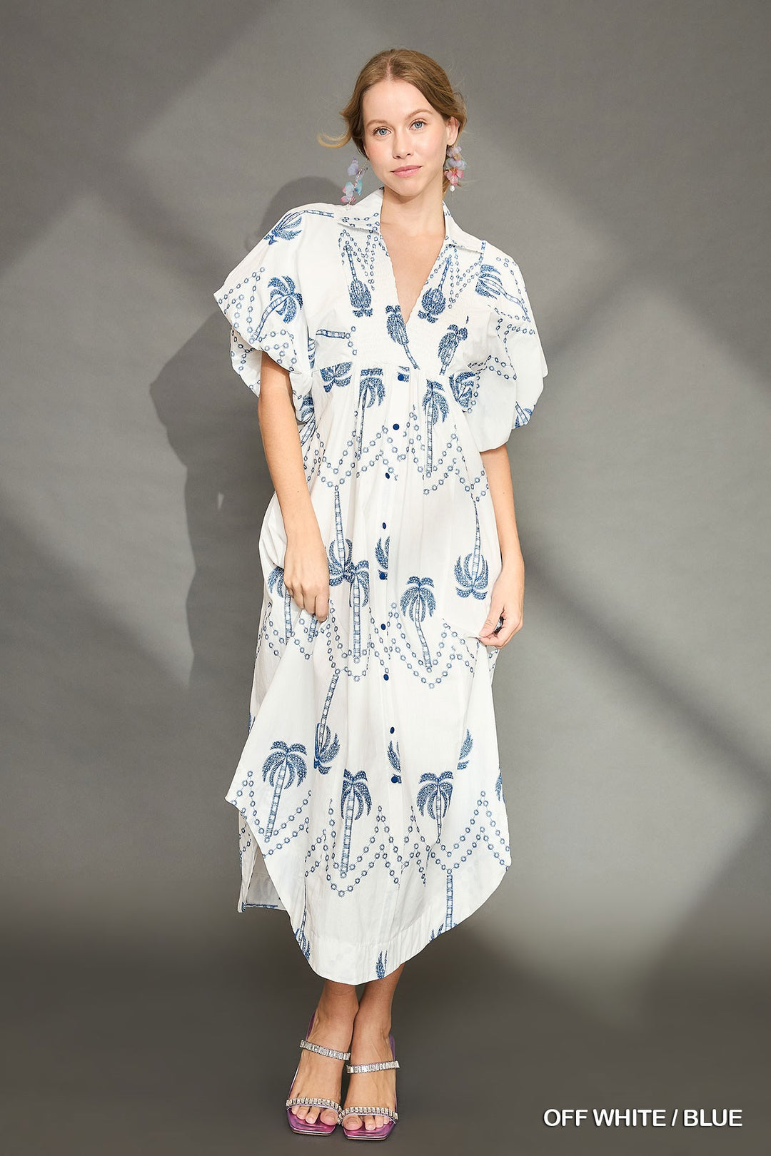 Palm tree embroidered midi dress