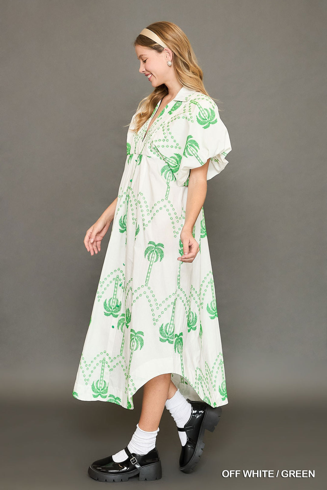 Palm tree embroidered midi dress