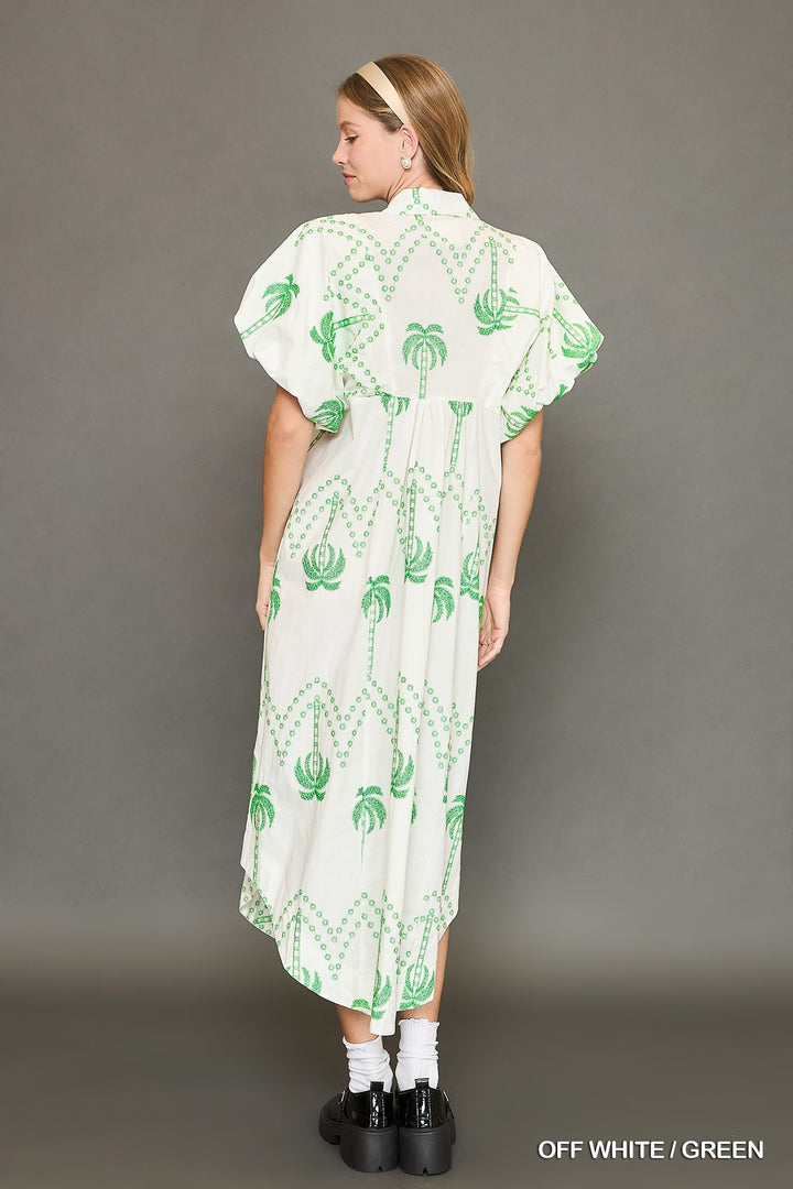 Palm tree embroidered midi dress