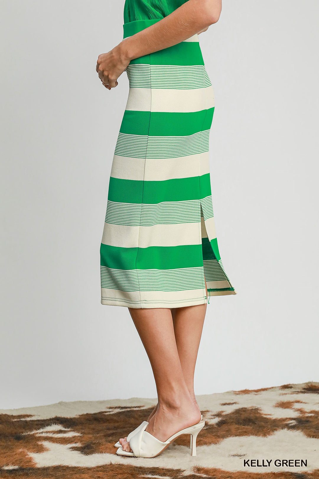 Stripe mixed midi skirt