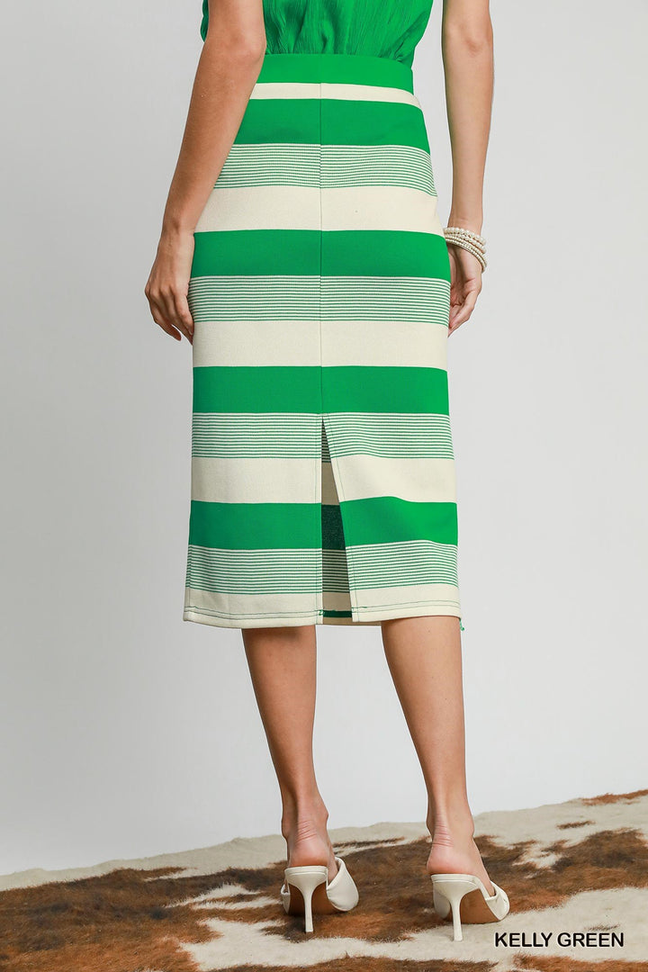 Stripe mixed midi skirt