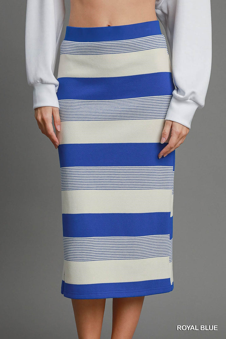 Stripe mixed midi skirt