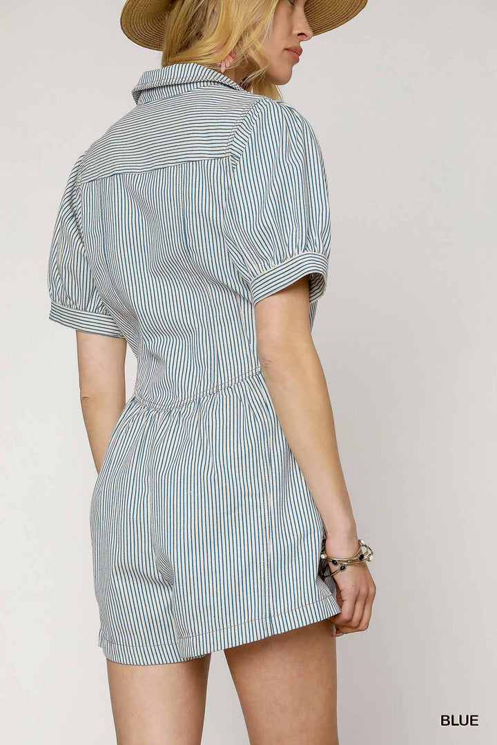 Stripe button down collared romper