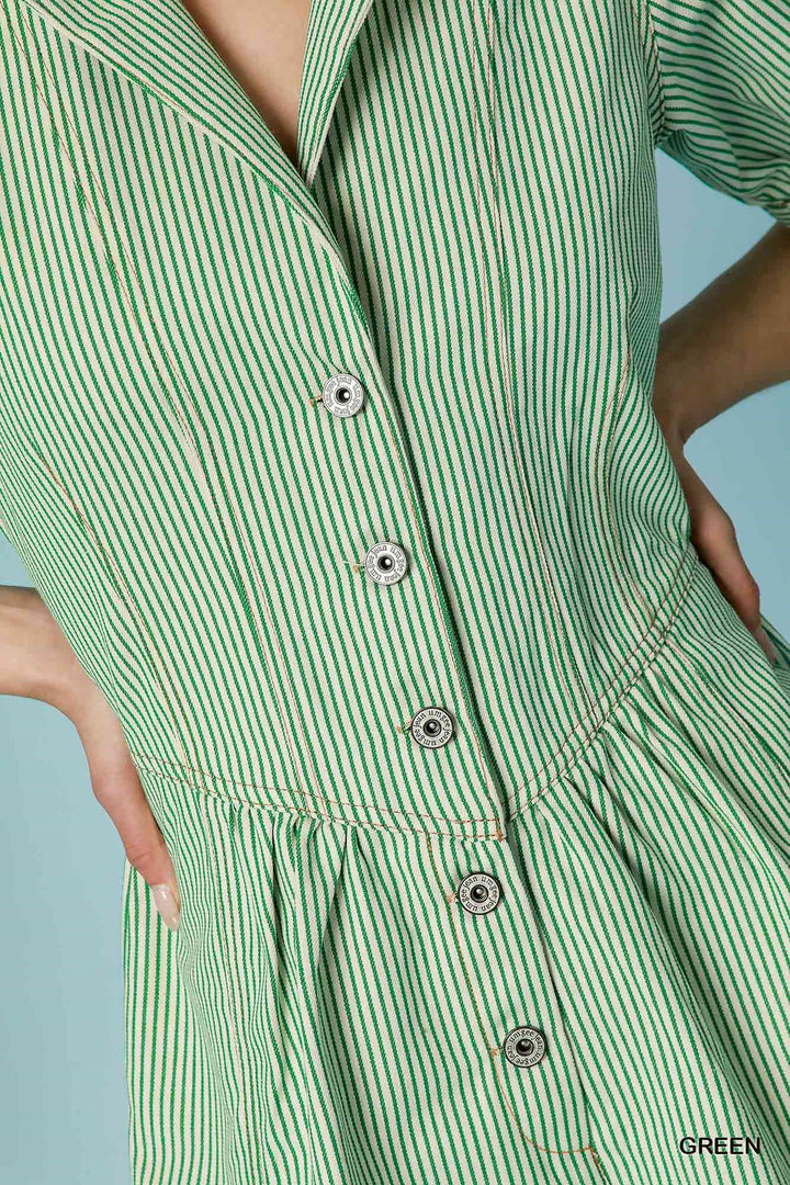 Stripe button down collared romper