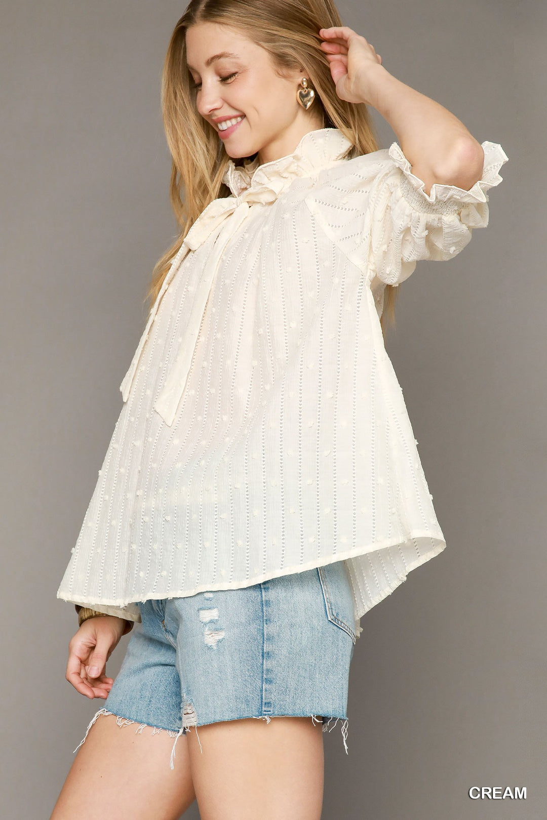 Ruffle detailed textured top