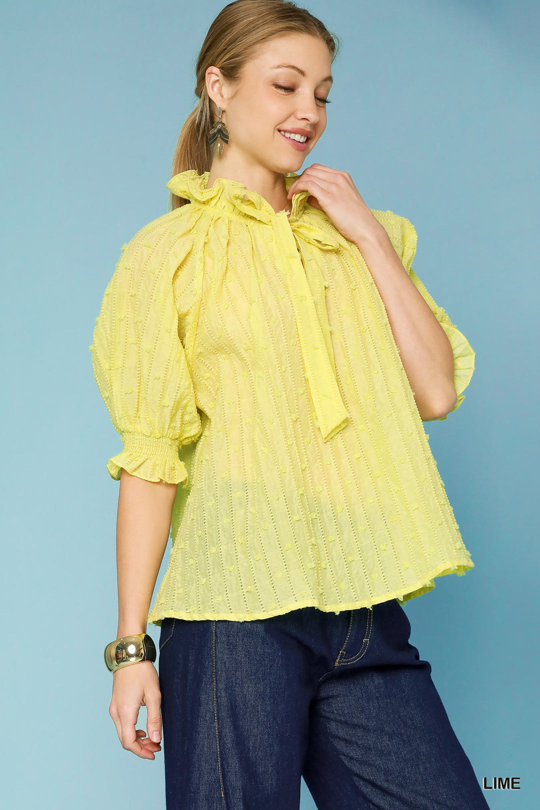 Ruffle detailed textured top