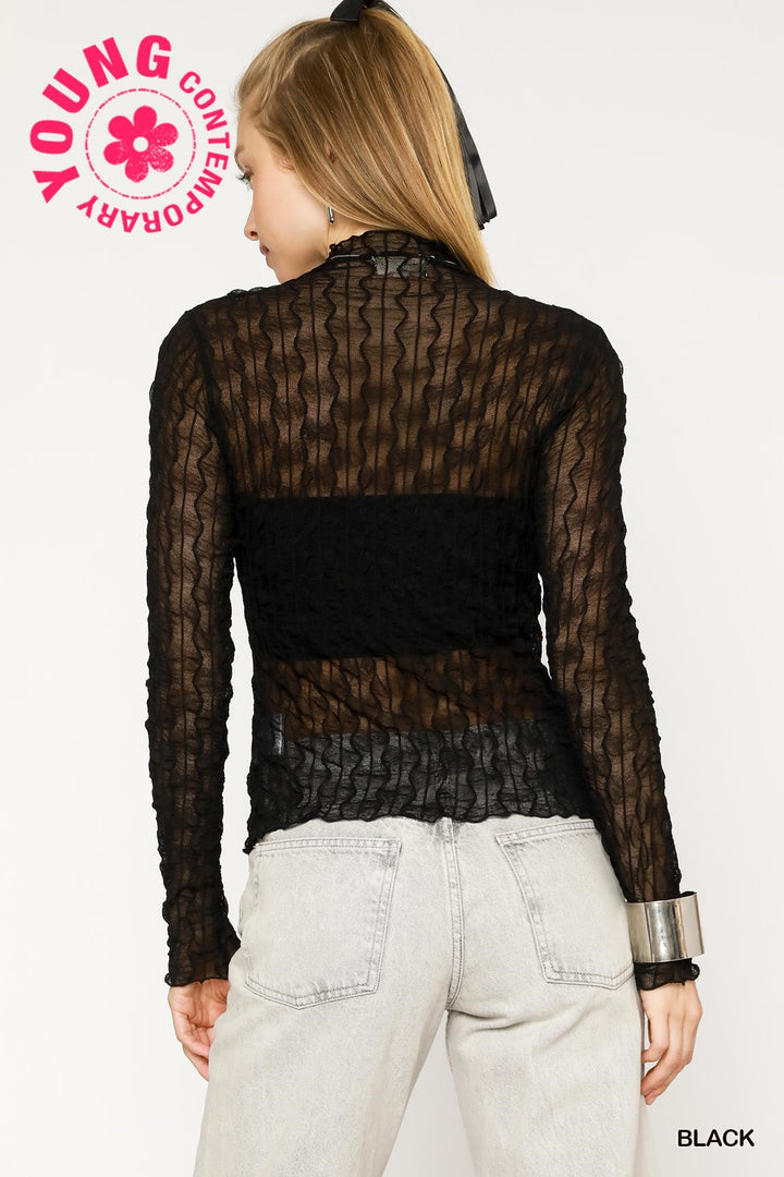 Stretch long sleeve lace top