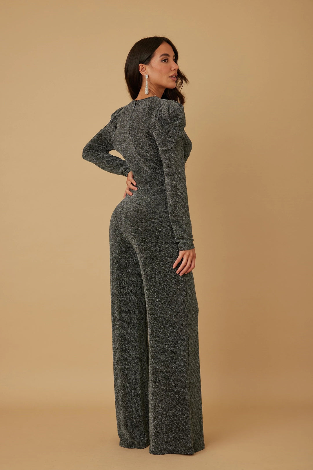 Ruched puff sleeve with belt detail jumpsuit