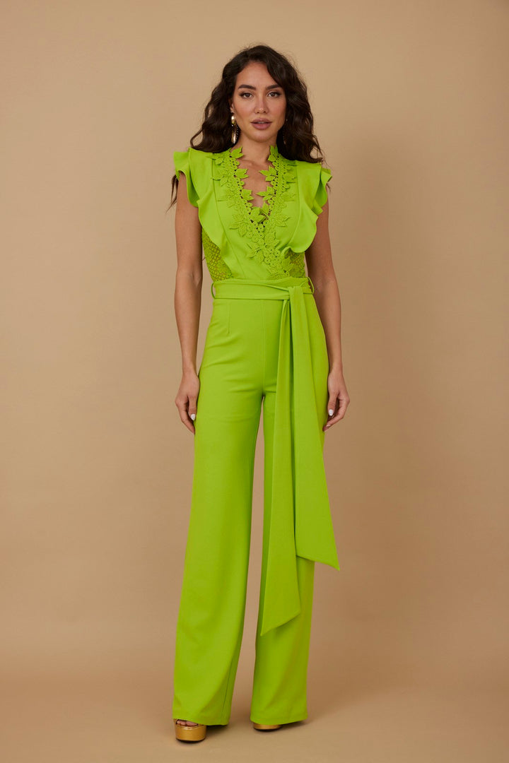 Ruffle layered with flower embroidered jumpsuit