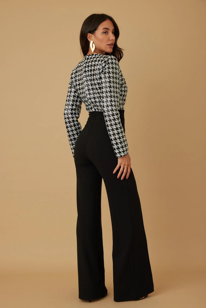 Houndstooth check sequins jumpsuit