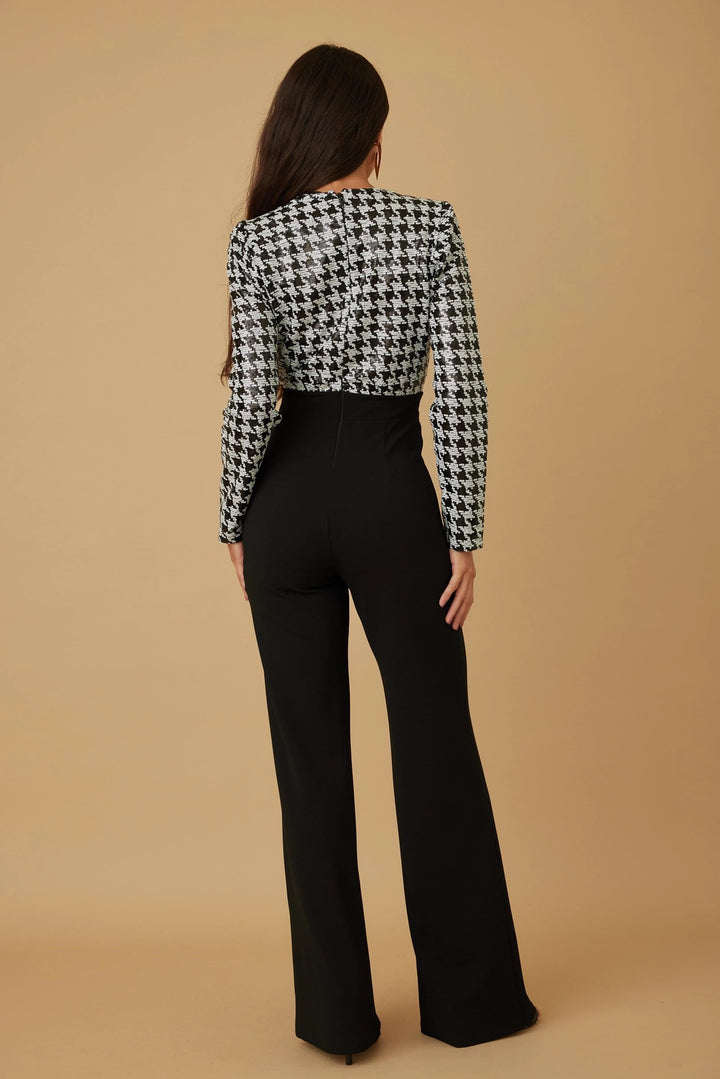 Houndstooth check sequins jumpsuit