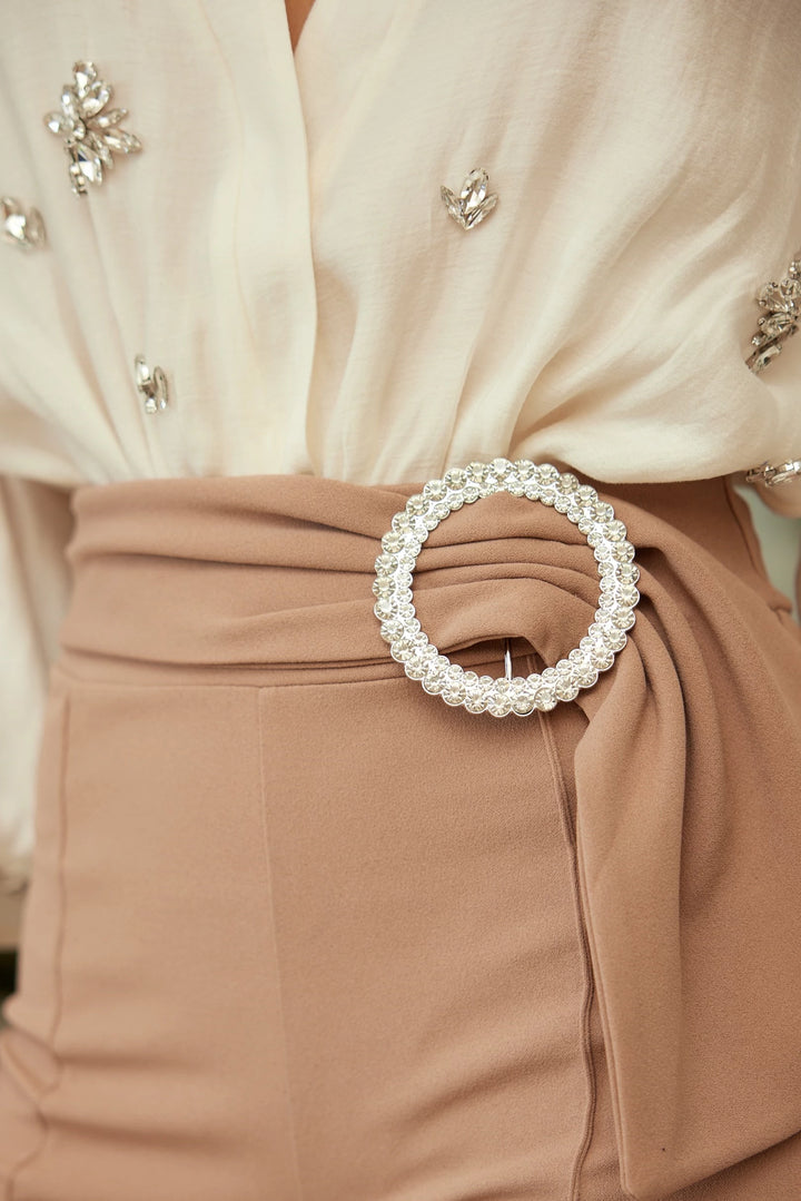 High waist jewel buckle pants