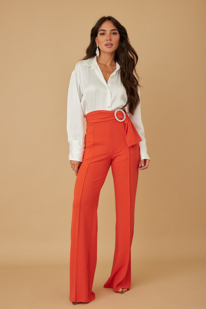 High waist jewel buckle pants