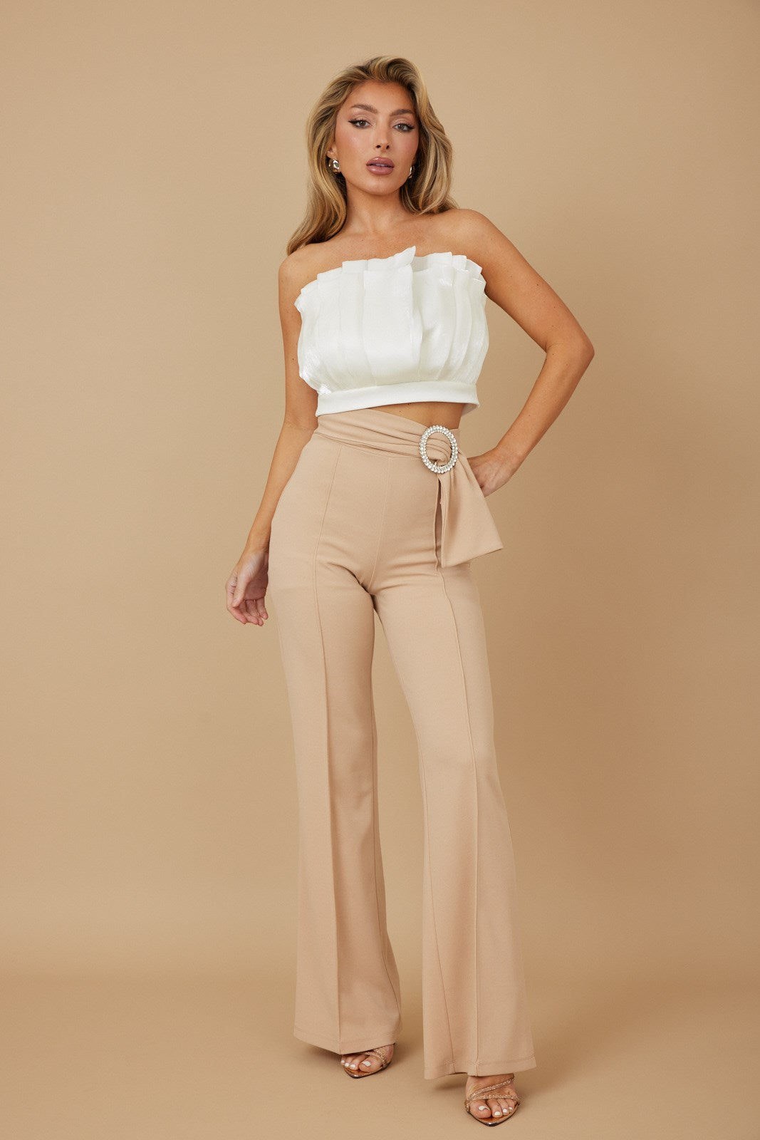 High waist jewel buckle pants