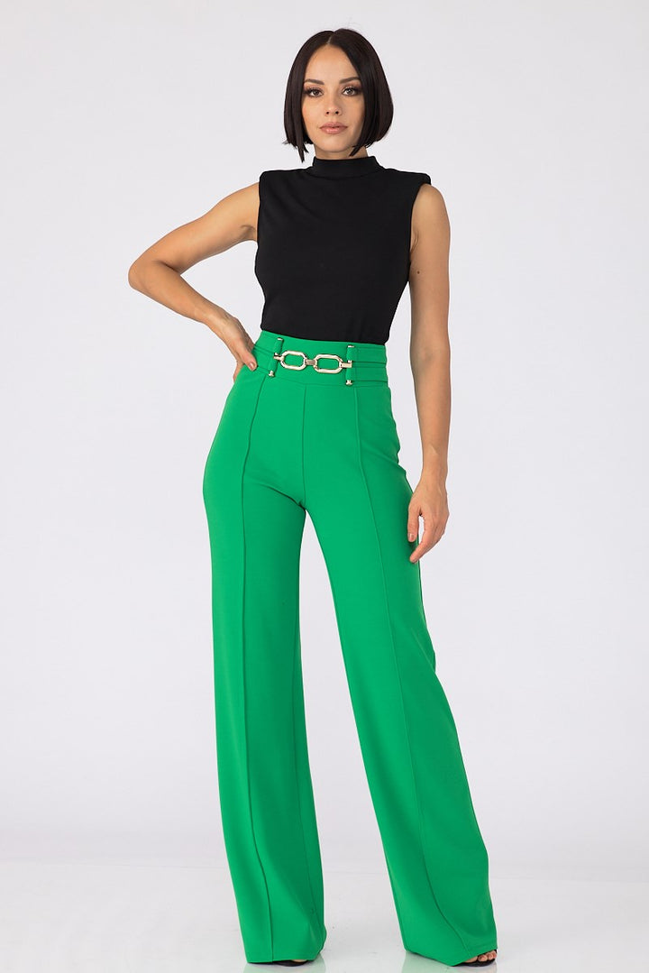 High Waist Metal Buckle Pants