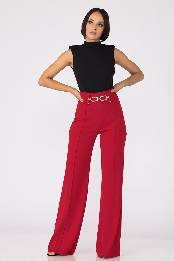 High Waist Metal Buckle Pants