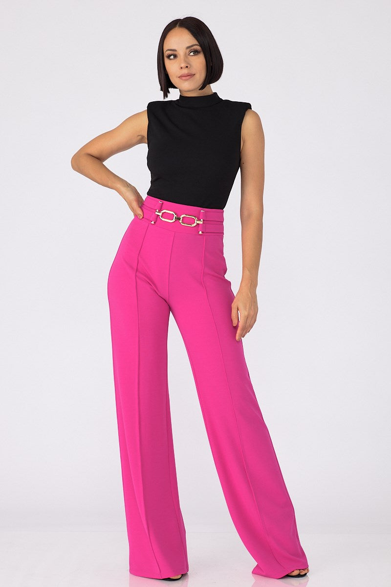 High Waist Metal Buckle Pants