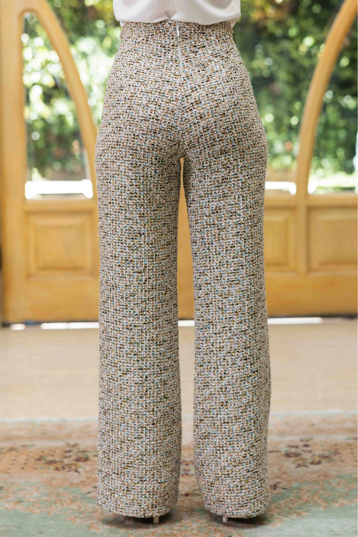 Tweed fabric waist chain pants