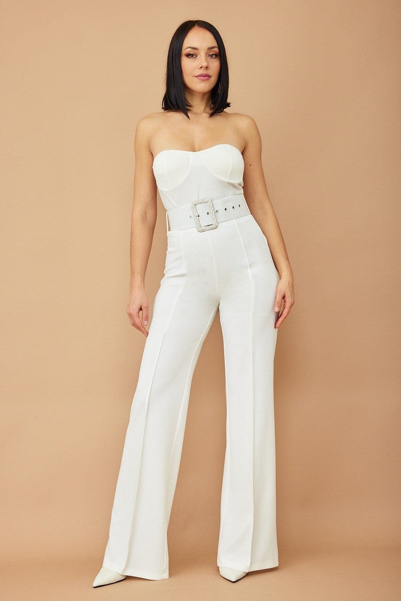 High waist jewel buckle belt pants