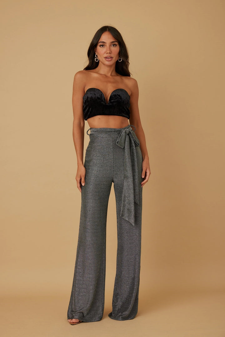 High waist shimmer Semi wide pants