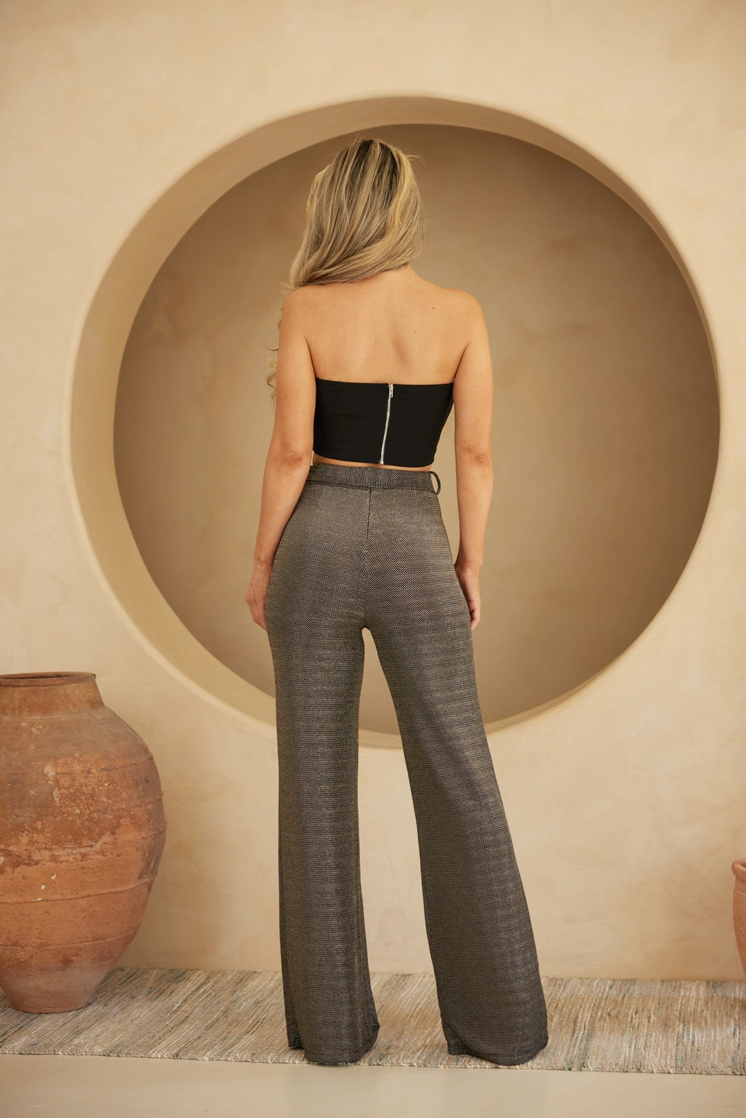 High waist shimmer Semi wide pants