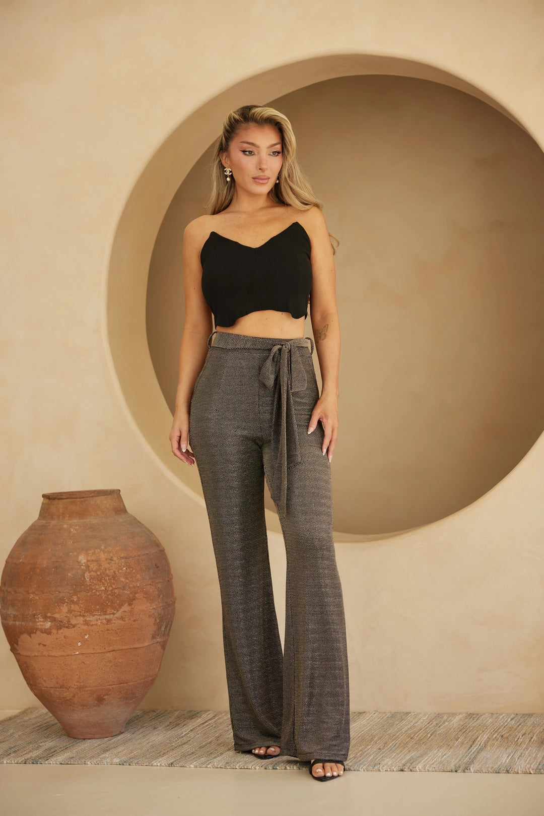 High waist shimmer Semi wide pants