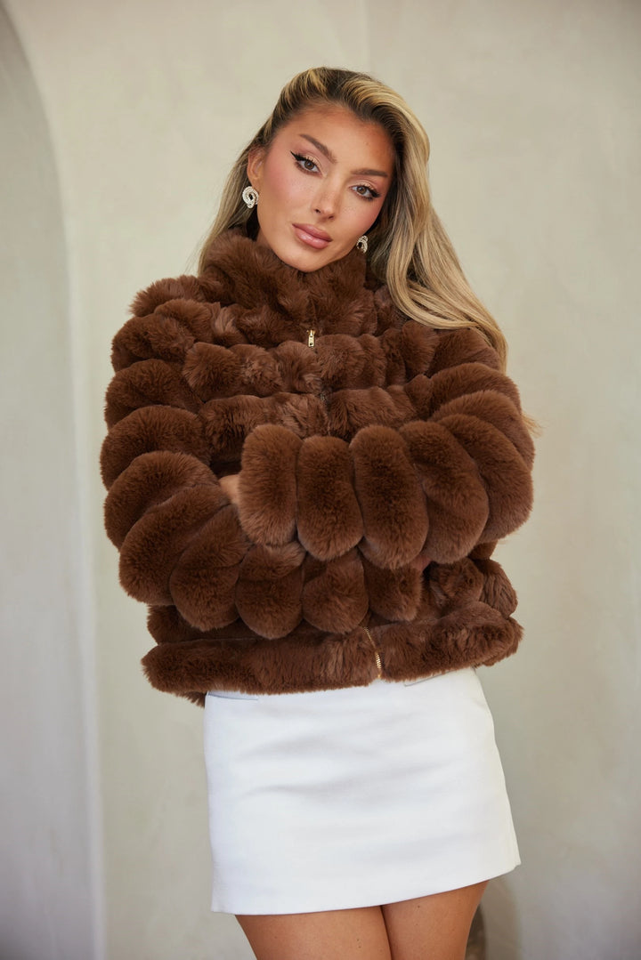 Faux fur front zipper jacket