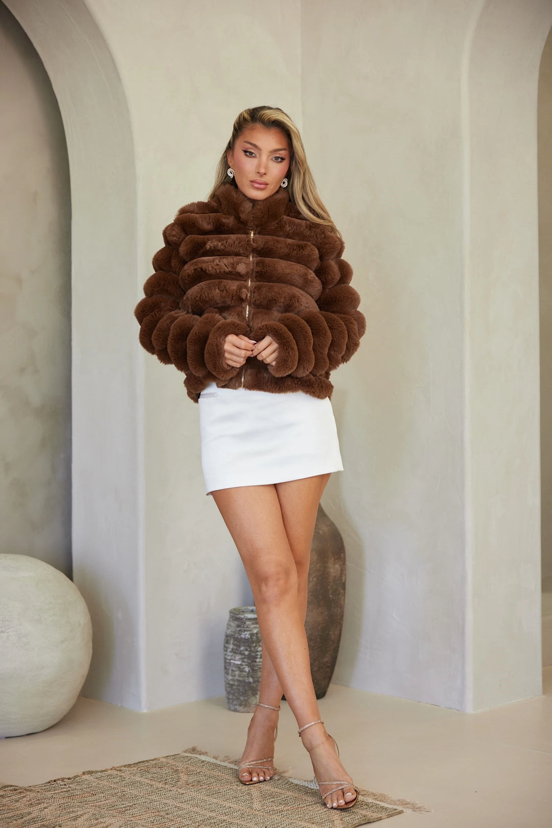 Faux fur front zipper jacket