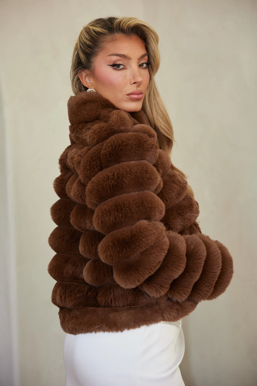 Faux fur front zipper jacket