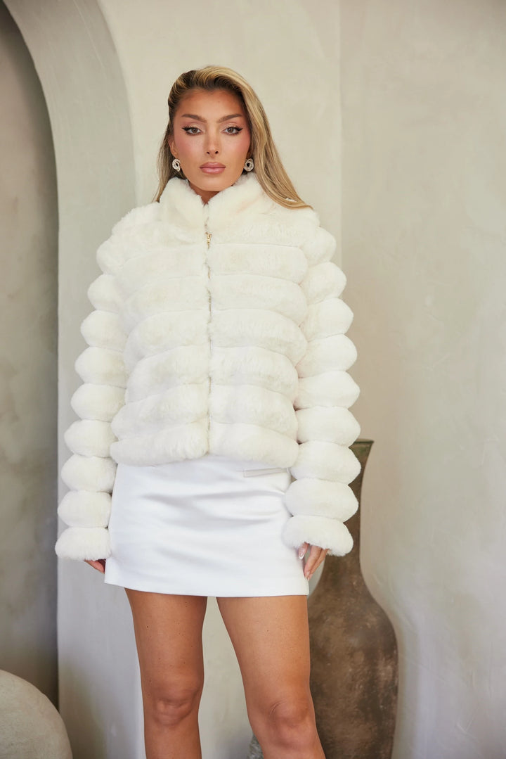 Faux fur front zipper jacket