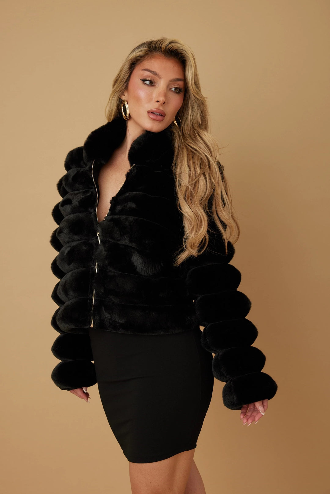 Faux fur front zipper jacket