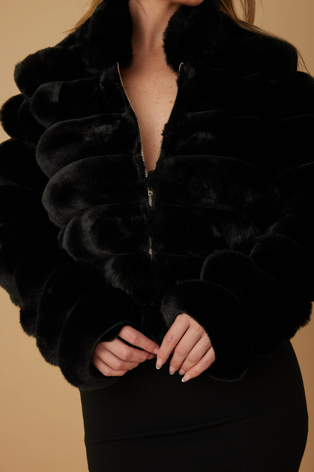 Faux fur front zipper jacket