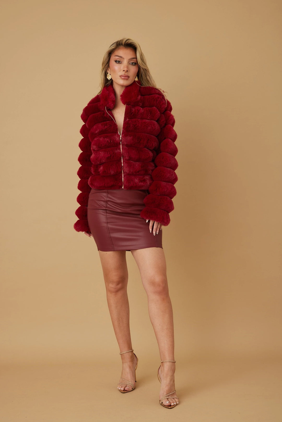 Faux fur front zipper jacket