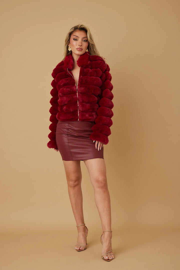 Faux fur front zipper jacket