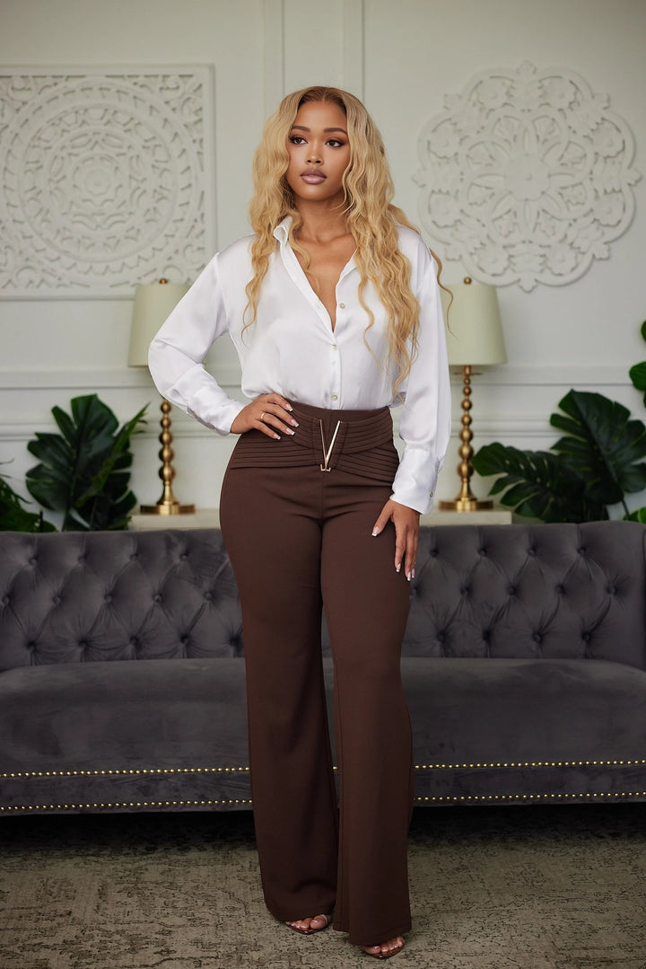 High waist buckle bootcut pants