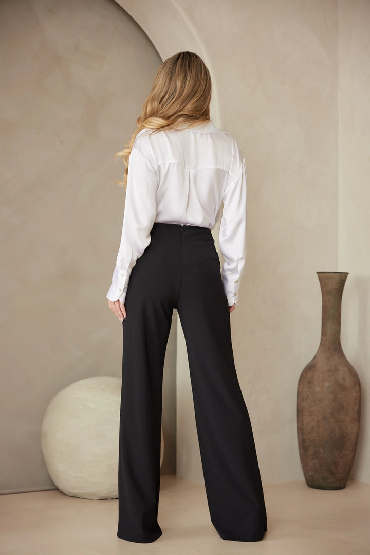 High waist buckle bootcut pants