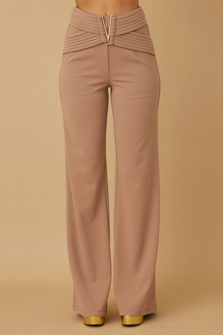 High waist buckle bootcut pants