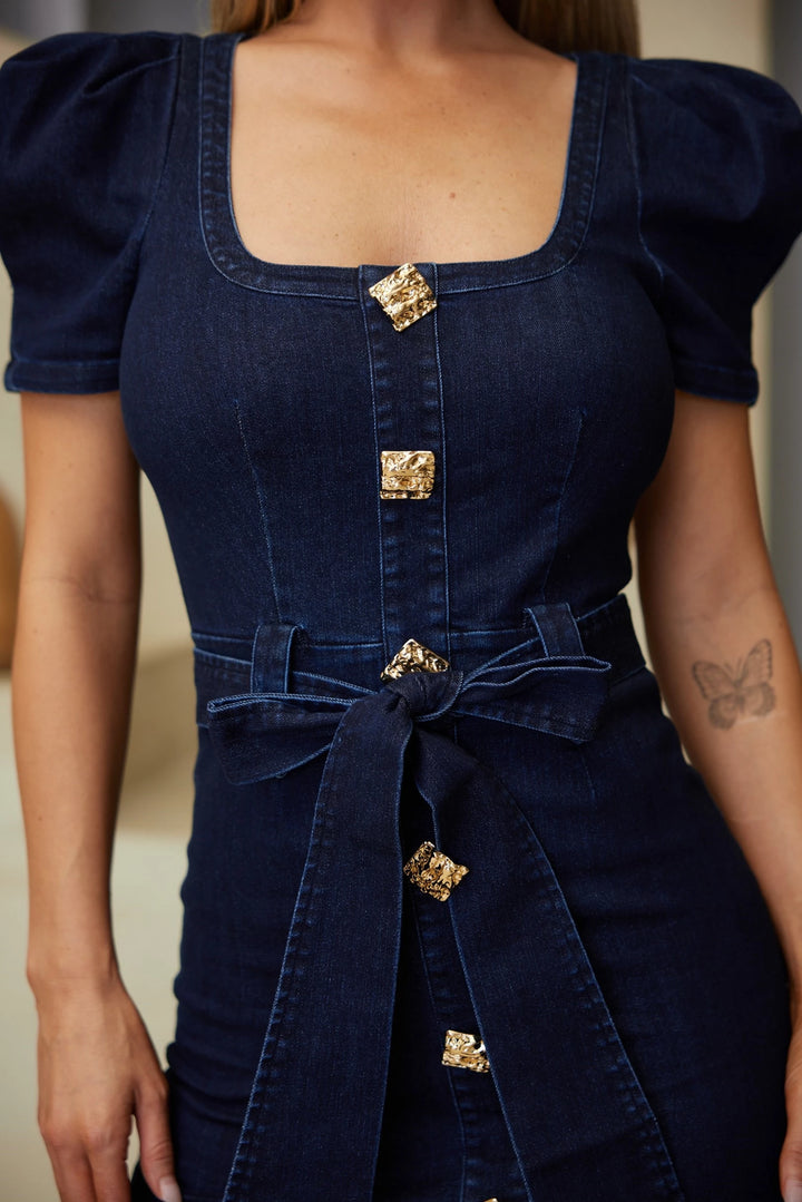 Short Adjustable Strap Waist Denim Dress