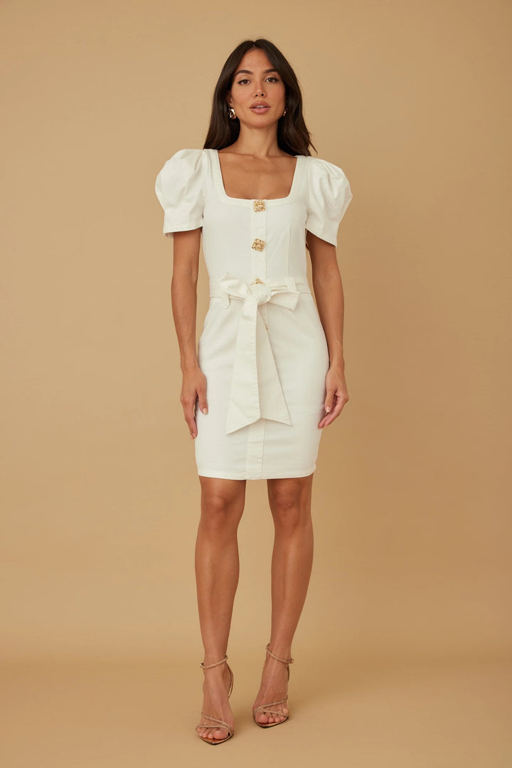 Short Adjustable Strap On Waist Button-Up Dress