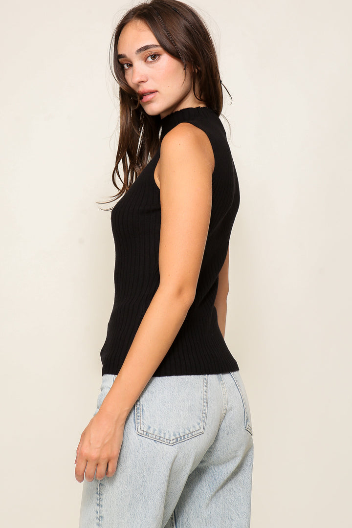 Keyhole playful mock neck knit sweater top