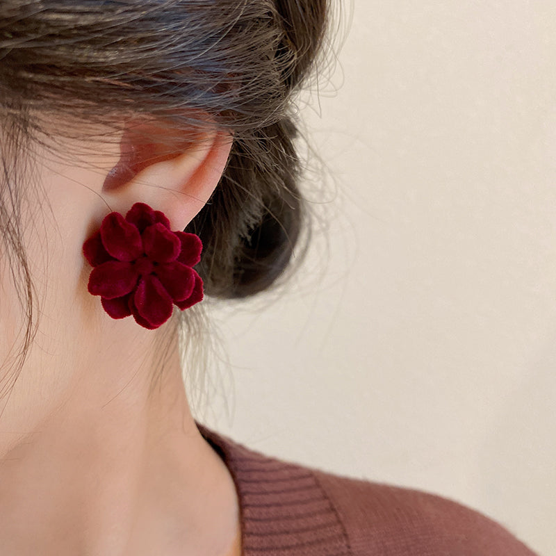 Retro Flower Flocking Three-dimensional Women's Velvet Ear Studs