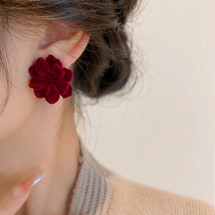 Retro Flower Flocking Three-dimensional Women's Velvet Ear Studs