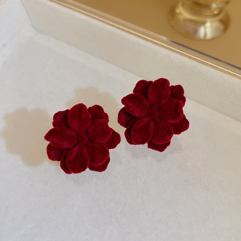 Retro Flower Flocking Three-dimensional Women's Velvet Ear Studs