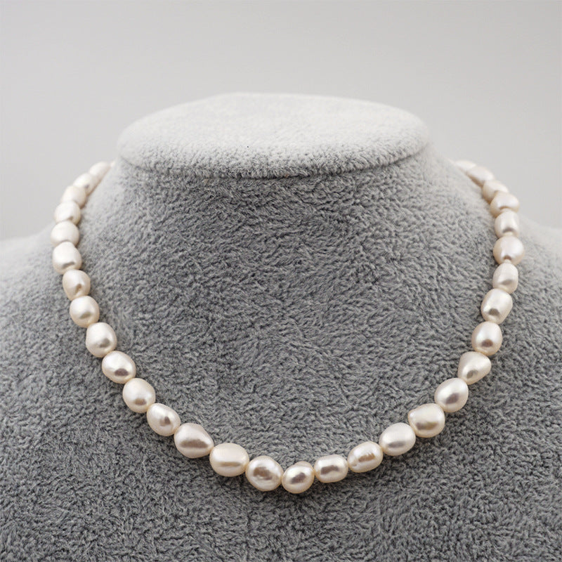 Retro Freshwater Round Pearl Titanium Steel Necklace