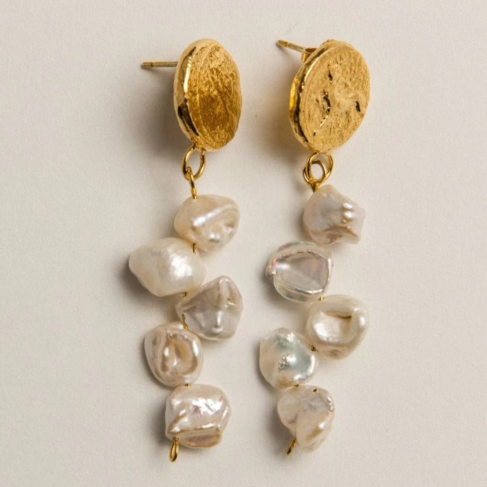 Baroque Style Geometric Freshwater Pearl 18k Gold Plated Drop Earrings